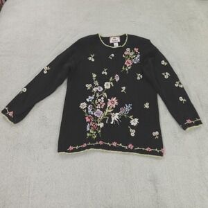 Tiara Sweater Black‎ Floral Embroidered Moody Cottagecore